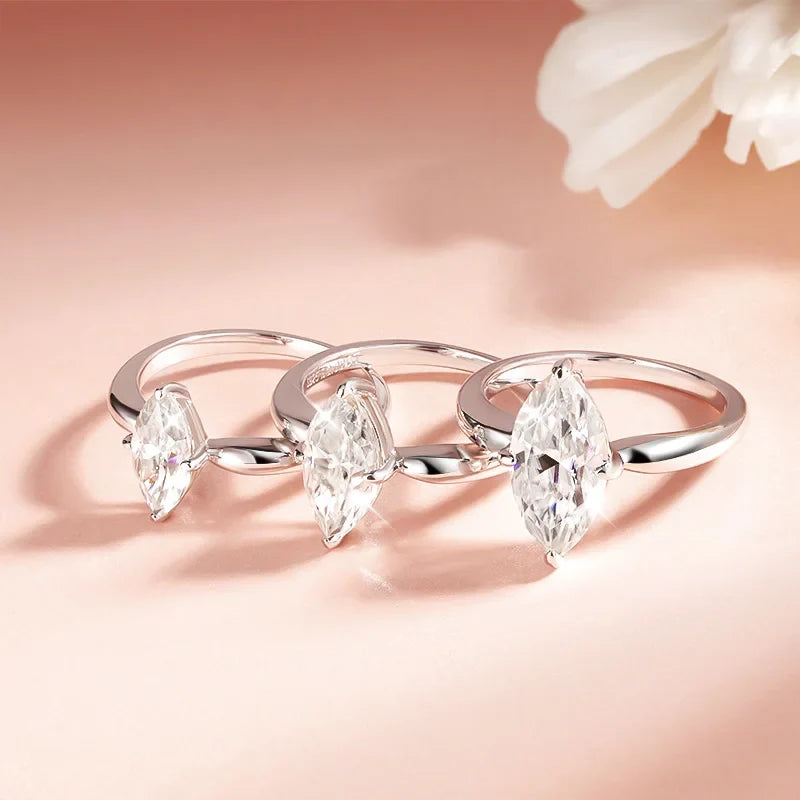 1CT 2CT 3CT Marquise Cut Moissanite Rings for Women Bride Classic Wedding Band 925 Sterling Silver Plated 18K Jewelry GRA