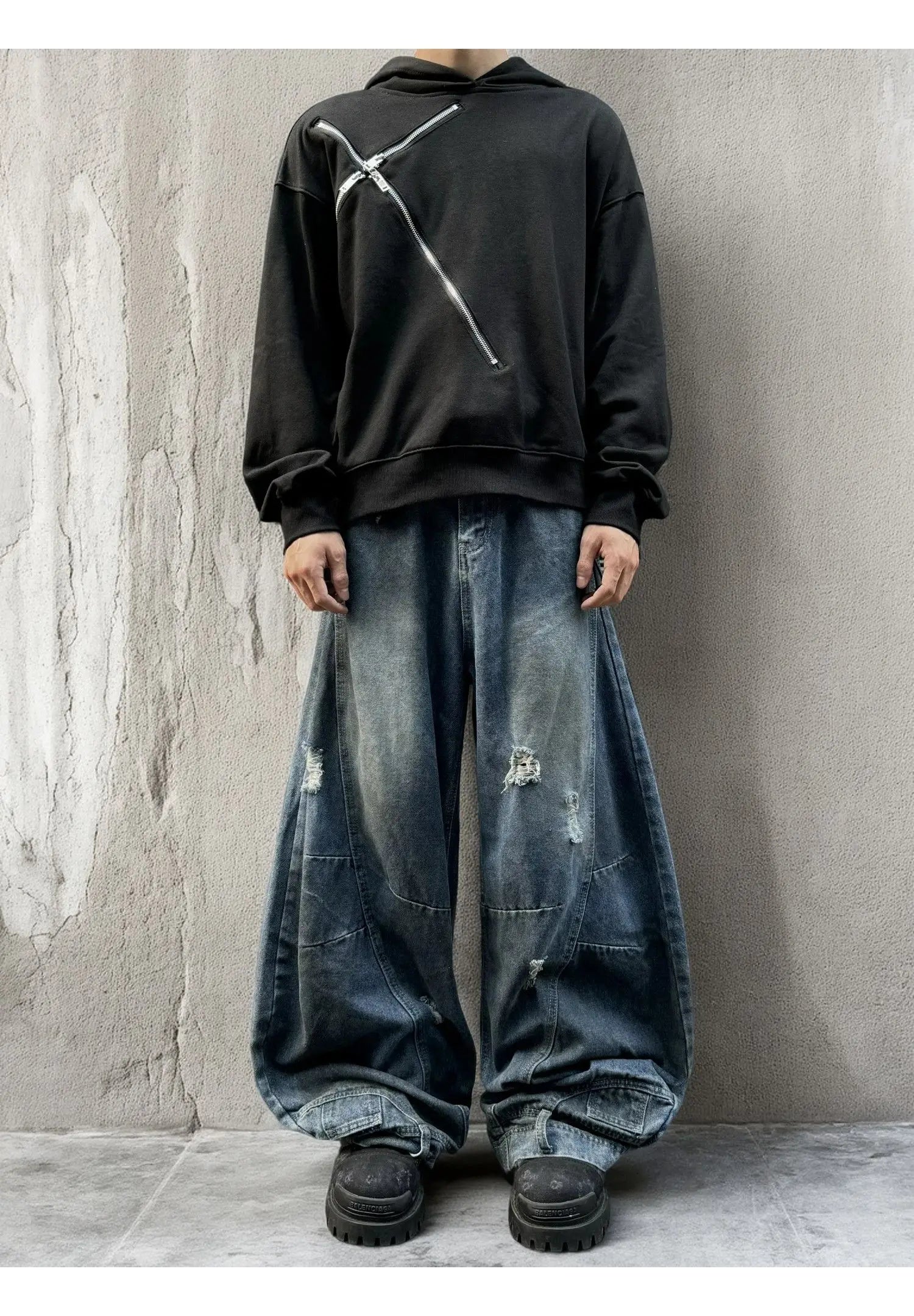 Autumn New Men's 98% Cotton Jeans American Y2k Streetwear Hole Patchwork Design Denim Pants Youth Straight Baggy Stretch Jeans