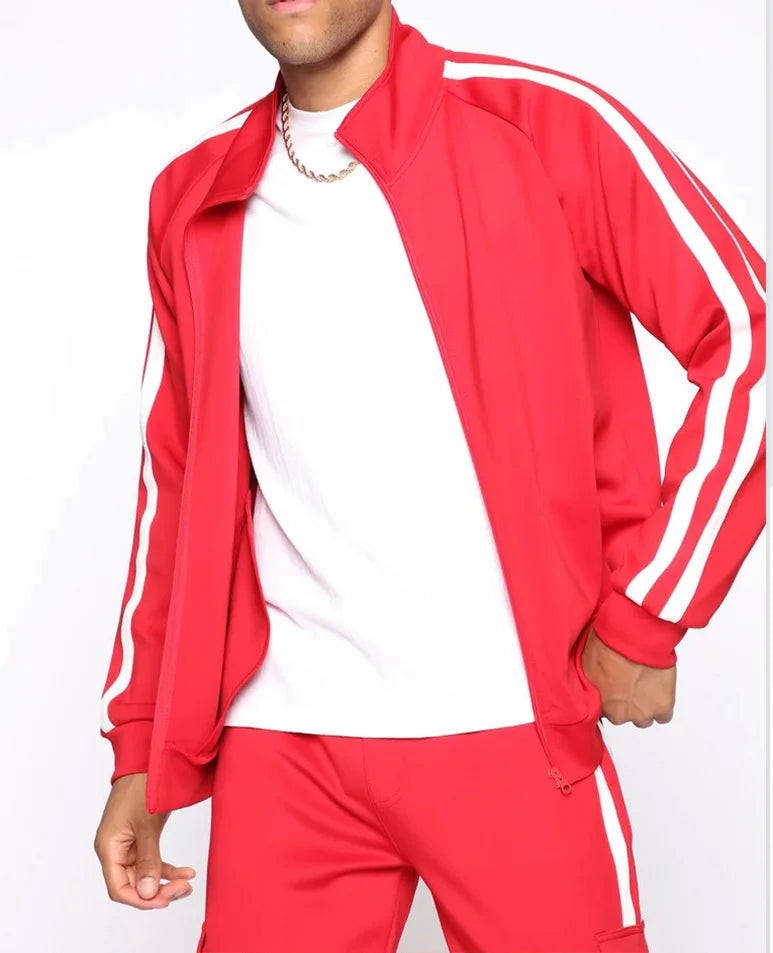 New men's cardigan stand up collar sports suit youth sportswear casual slim fit running sports two-piece set