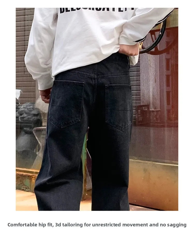 Men's Daily Casual American Korean Loose Jeans Spring Summer Fashion Street Style Retro Straight Wide Leg Y2K Jeans Denim Pants