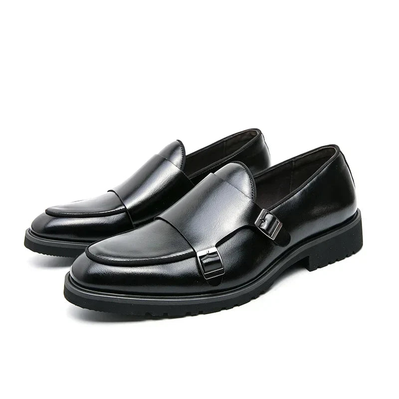 Men Fashion Formal Handmade Monk Shoes Derby  Dress Leather Gentleman Double Buckles Monk Shoes Pointed Wedding Shoes 2024