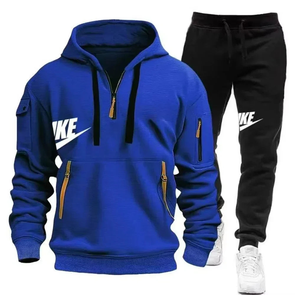 2025 New men's autumn and winter suit zipper hoodie + trousers suit casual men's sportswear warm suit