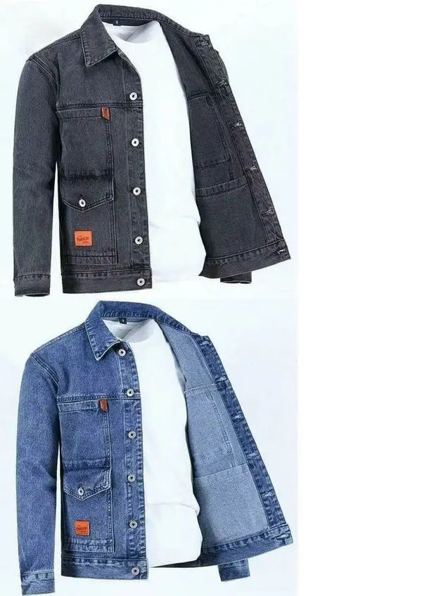 Men's Workwear Denim Jacket Spring Autumn Winter Large Size Trendy Brand Versatile Youthful Style Long Sleeve Button Decor