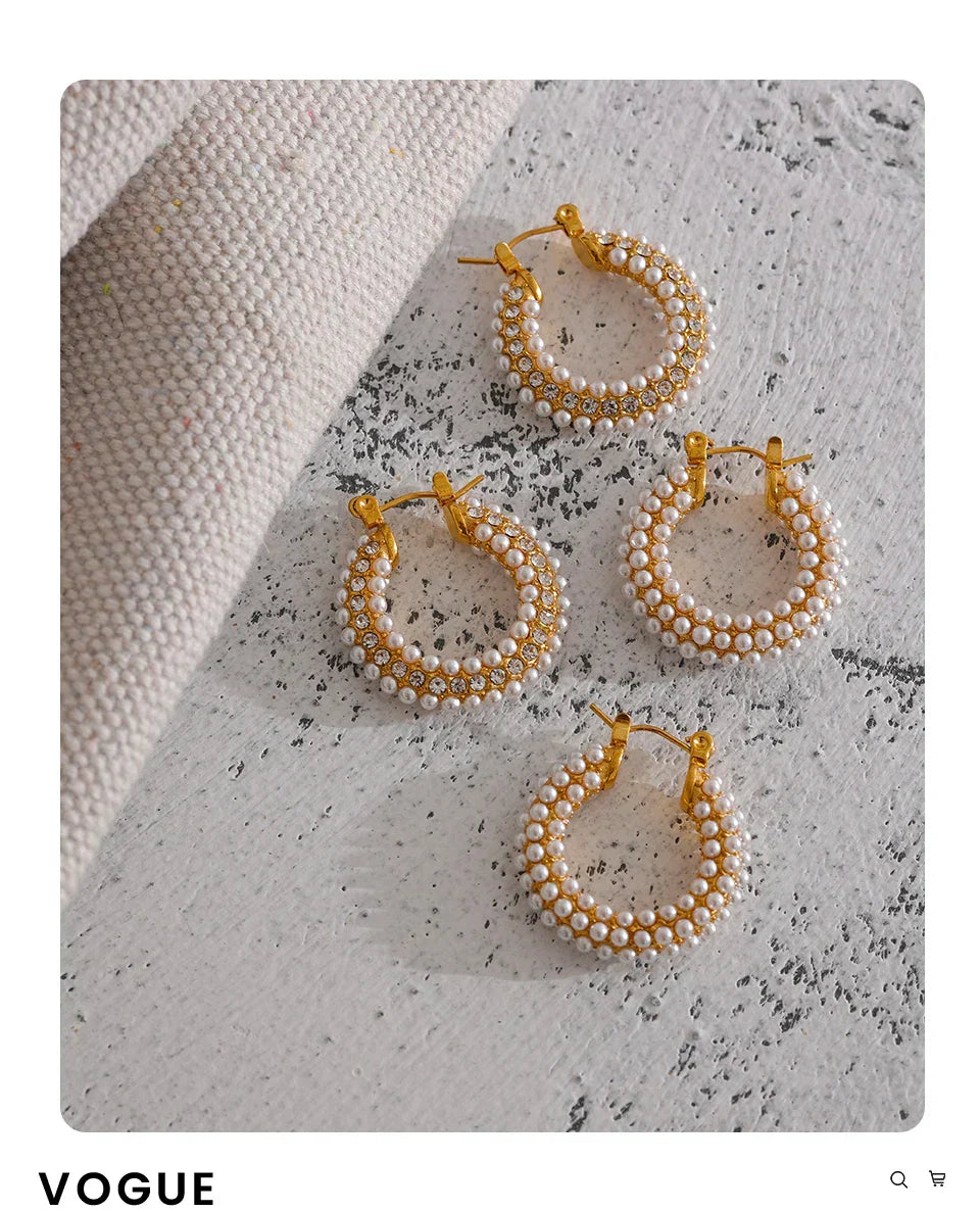 Exquisite Luxury Stainless Steel Imitation Pearls Hoop Huggie Earrings Romantic Elegant Fashion Charm Trendy Chic Jewelry