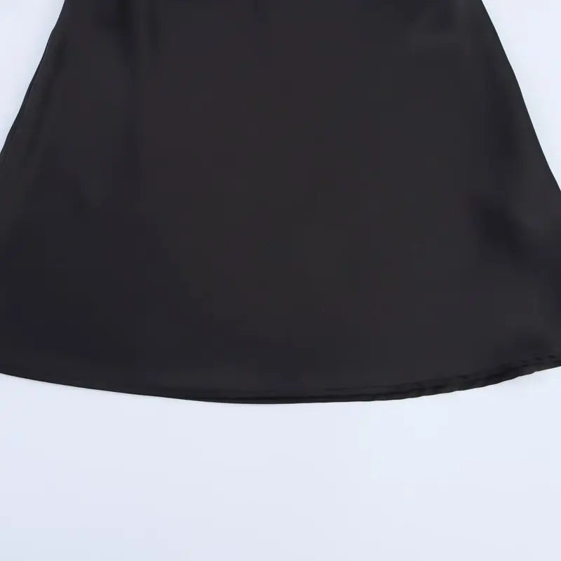 Silk Satin Texture Summer New Arrival Women's  Dr Hanging Ne Collar Gown Soft A-Line Skirt High Waist Pure Color
