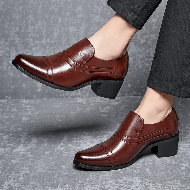 Men Business Formal Height Increasing Leather Shoes Classic Retro Elevated Loafers Lift Dress Shoes for Wedding Banquet Office