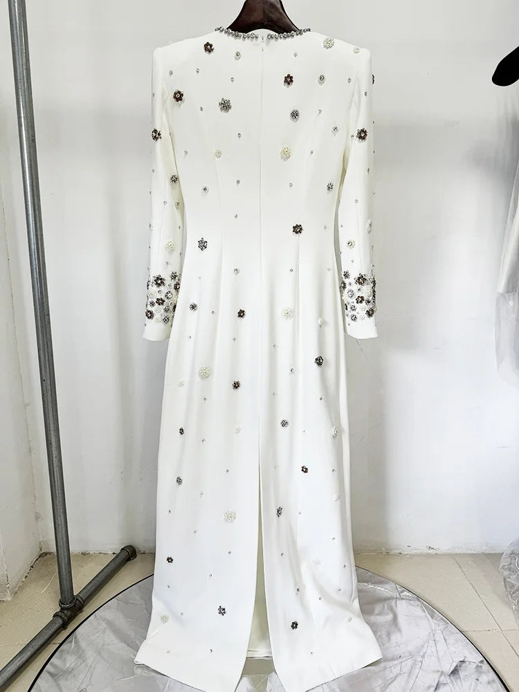 Newest Fashion 2026 Designer Party Vestido Women's Formal Long Sleeve Luxurious Beaded Long Maxi Dress