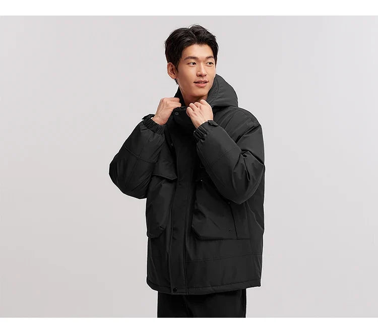 Down Jacket Men Windproof Waterproof Oil Stain Resistant 2025 Winter New Loose Hooded Workwear Thick Coat