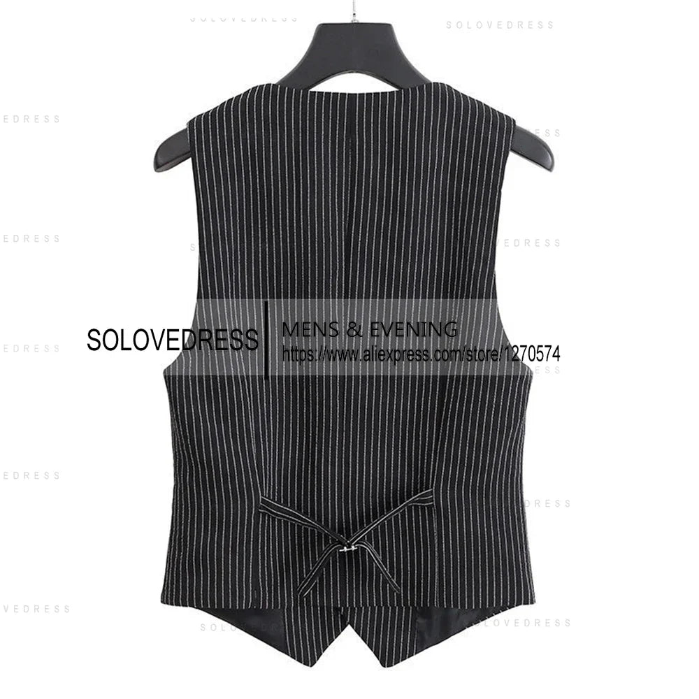 V Neck  New Arrival Stripe Slim Fit Single Breasted Men's Business Waistcoat For Wedding Formal Groomsmen
