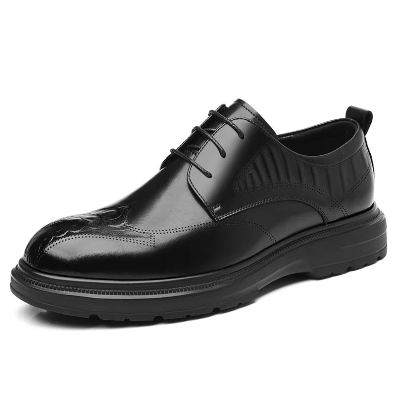 2026 Summer New Men's Cow Leather Oxford Shoes Hollow Out Formal Business Dress Shoes Male Non-slip Fashion Platform Shoe Man