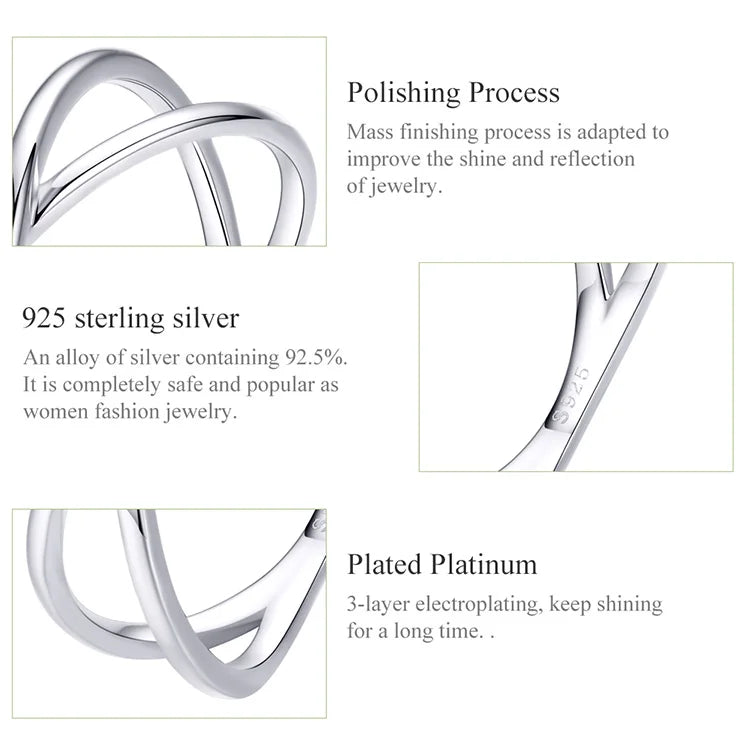 14K Gold Plated X Ring Dainty Minimalist 925 Sterling Silver Cross Ring for Women Promise Jewelry 2 Colors SCR543
