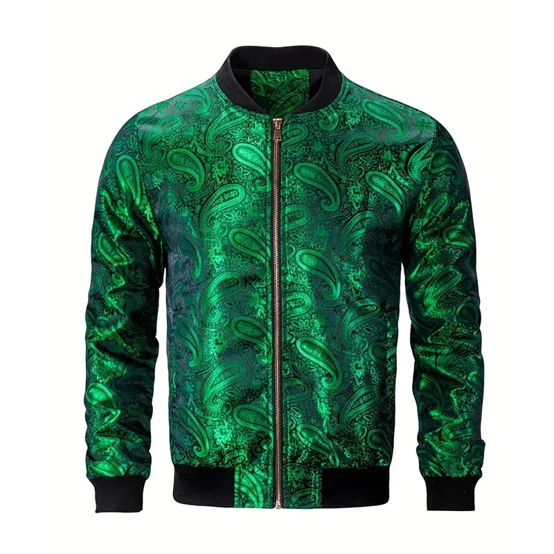 Gold Paisley Jacket Men's Clothing 3D Printed Colorful Long Sleeve Zipper Jackets Luxury Graphic Street Trend Autumn Bomber Coat