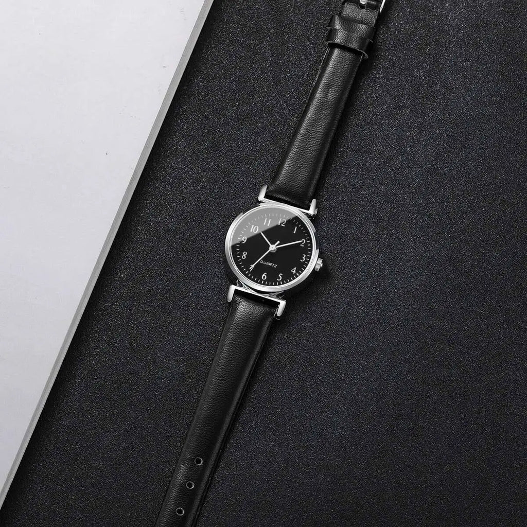 2PCS Fashion Women Quartz Watches Set Simple Small Dial Leather Strap Watch for Girls Reloj Mujer（Without Box）