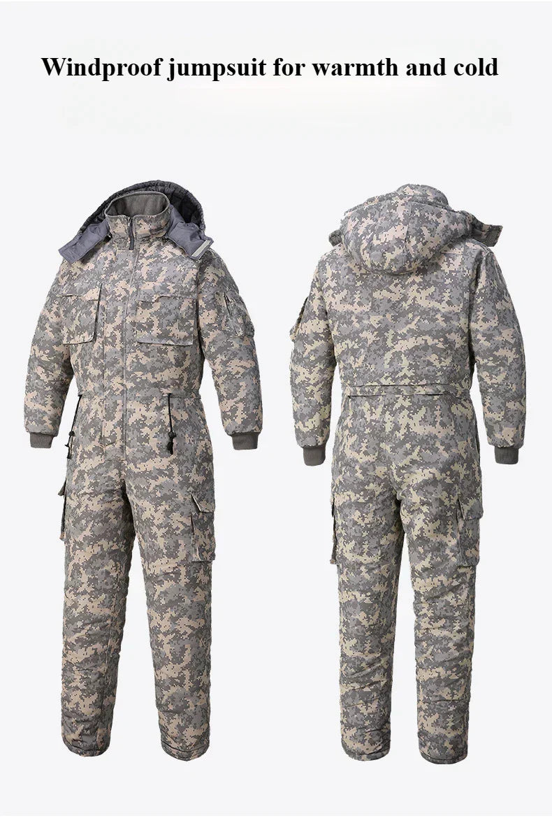 Men Winter Waterproof Thick Cotton Jumpsuit Clothing Outdoor Convenient Sports Camo Jacket Warm Cold Proof Hooded Work Clothes