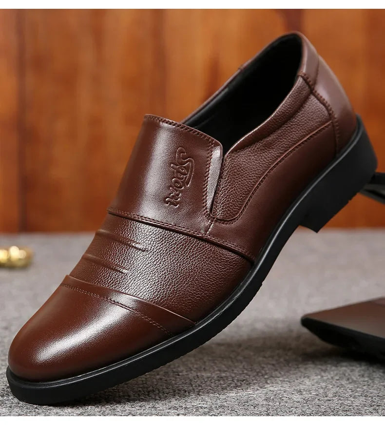 Men's Genuine Cow Leather Shoes Business Casual Shoes With Triple-Stitched Soles For Middle-Aged And Elderly Men 2025