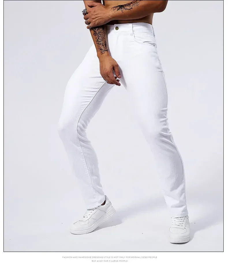 Men's White Casual Jeans New Denim Pants Comfortable Fashion Stretch Slim Fit Straight Trousers Male Clothing Streetwear Jeans