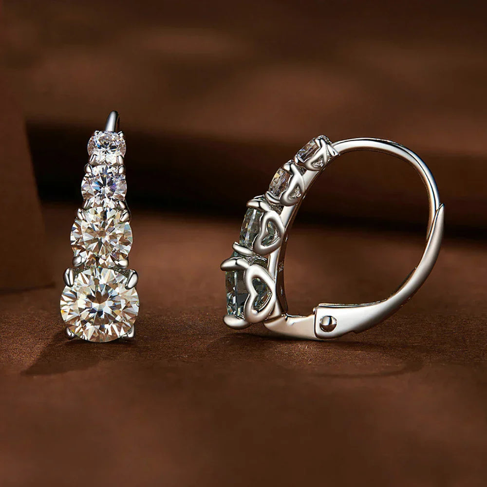 1.92ct 8 Stones D Color Moissanite Hoop Earrings For Women Anniversary Gift S925 Sterling Silver Stud Ear Fine Jewelry