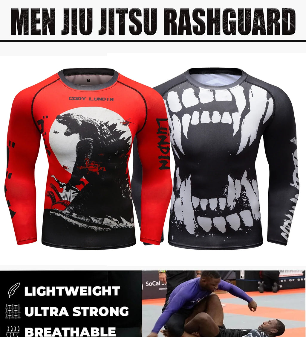Men Sun Ptotection Fabric Gym Fitness long Sleeve Rashguard Spandex Quickly Dry jiu jitsu No Gi Rash Guard Bjj Grappling Shirts