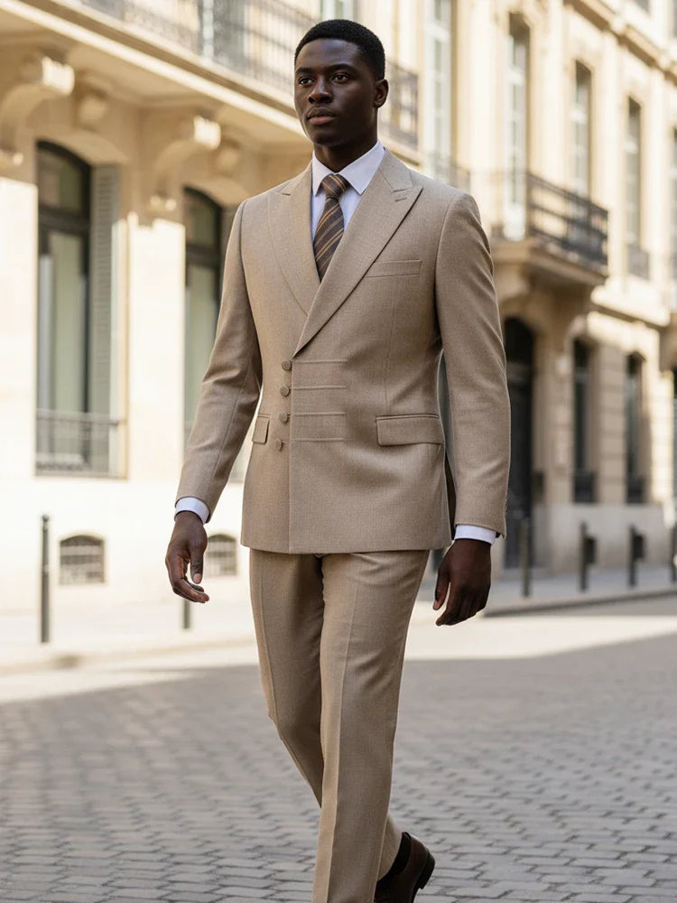 Elegant man suit for wedding grey Slim Fit Double Breasted Multiple buttons Casual Business man 2 piece party outfit