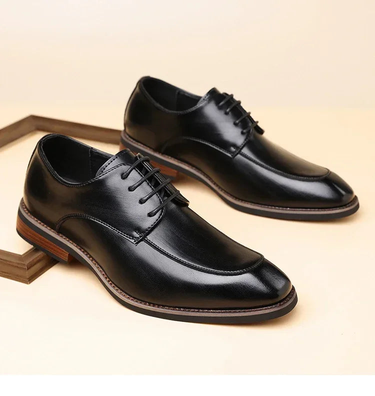 Men's Formal Leather Shoes, Comfortable Soft Sole Office Derby Shoes, Breathable Anti-Slip Business Men's Shoes-HT1009