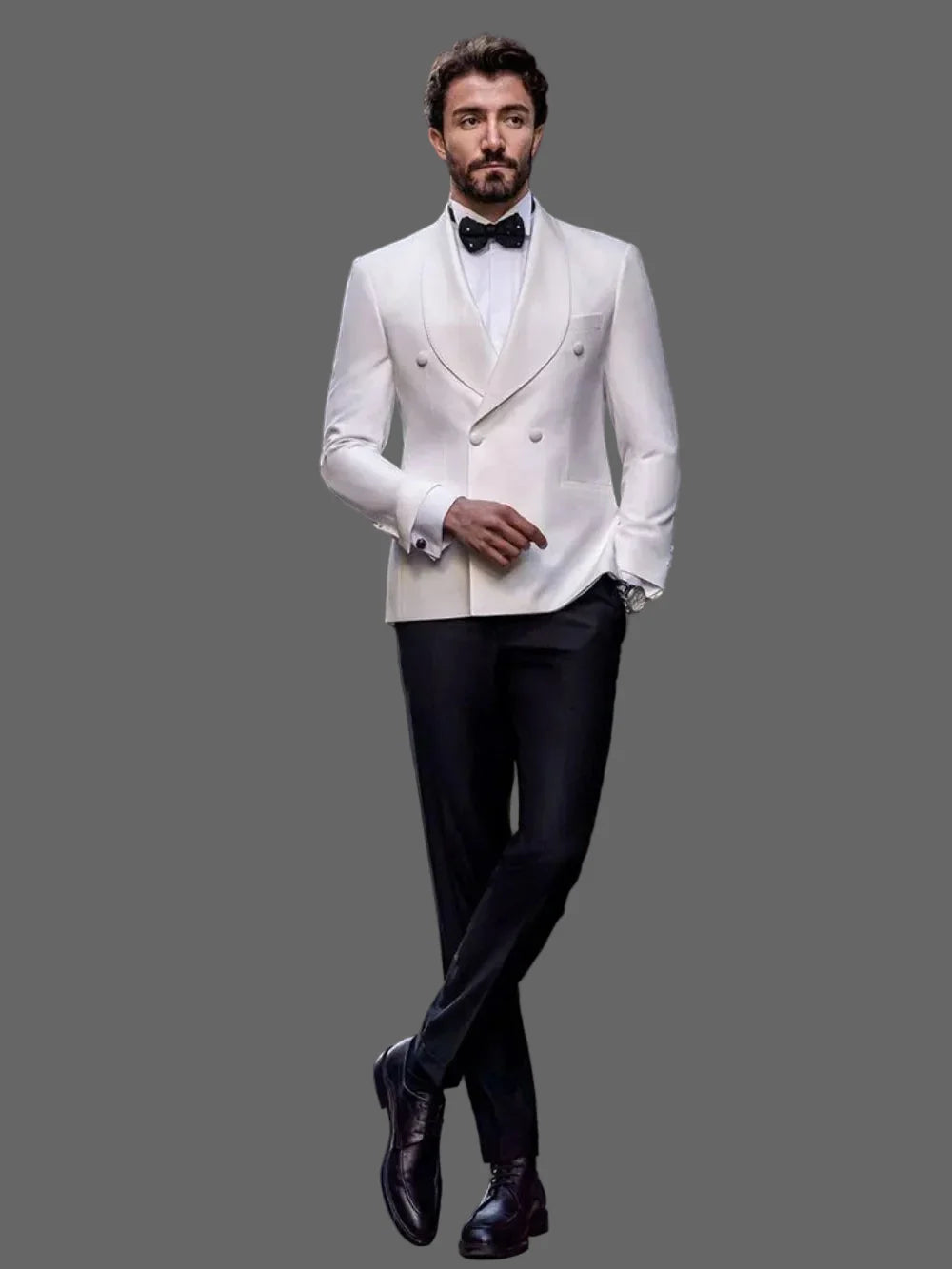 Handsome White Suit For Men Wedding Elegant Double Breasted Suits Formal Groom Suit Set Classic Jacket Vest Pants Wedding Suits