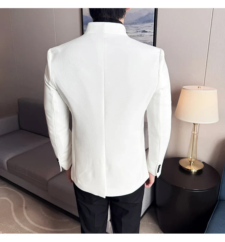New Chinese Stand-Up Collar Suit Jacket High Quality Waffle Business Slim Fit Men's Social Party Suit Dress Men's clothing 5XL-M