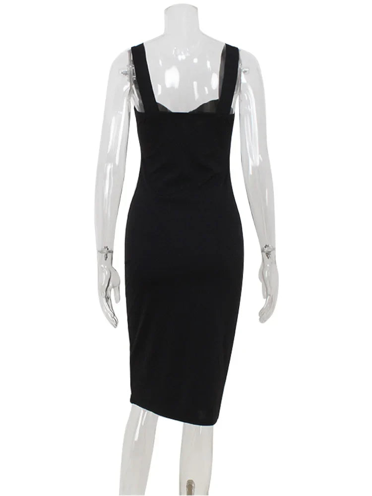 Elegant Women's Maxi Dresses Solid Camisole Square Collar Sleeveless Sheath Bodycon Slim Fit Party Female Vestidos Robes