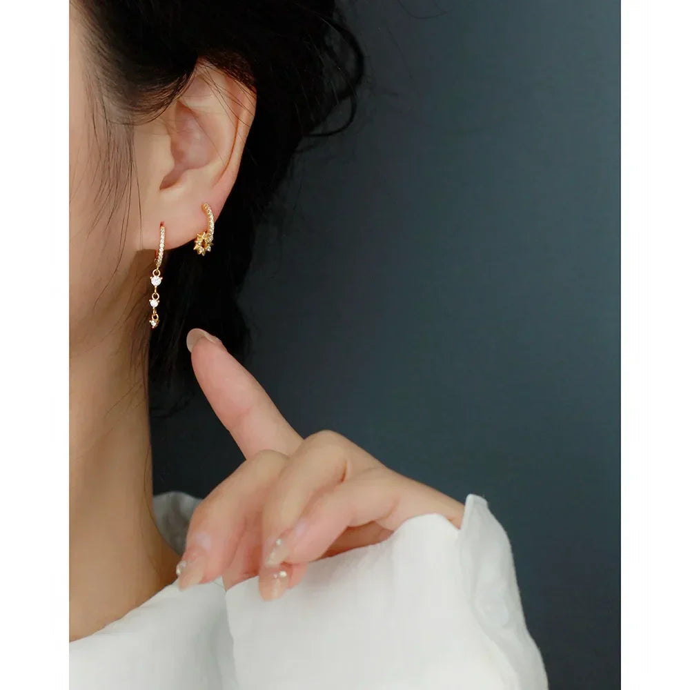 925 Sterling Silver Earring Zircon Sun Flower Ear Ring Geometric Style Water Drop Ear Bone Cute Temperament Woman Girl Ear Jewel