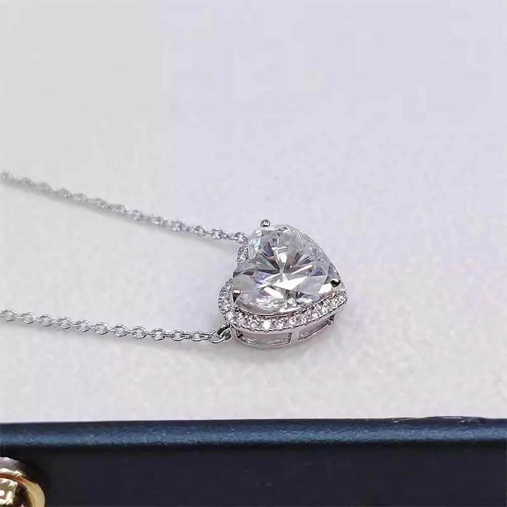 1-4CT Full Moissanite Pendant Necklace With  Certificates Heart Cut Halo Diamond Necklaces For Women 925 Silver Fine Jewelry