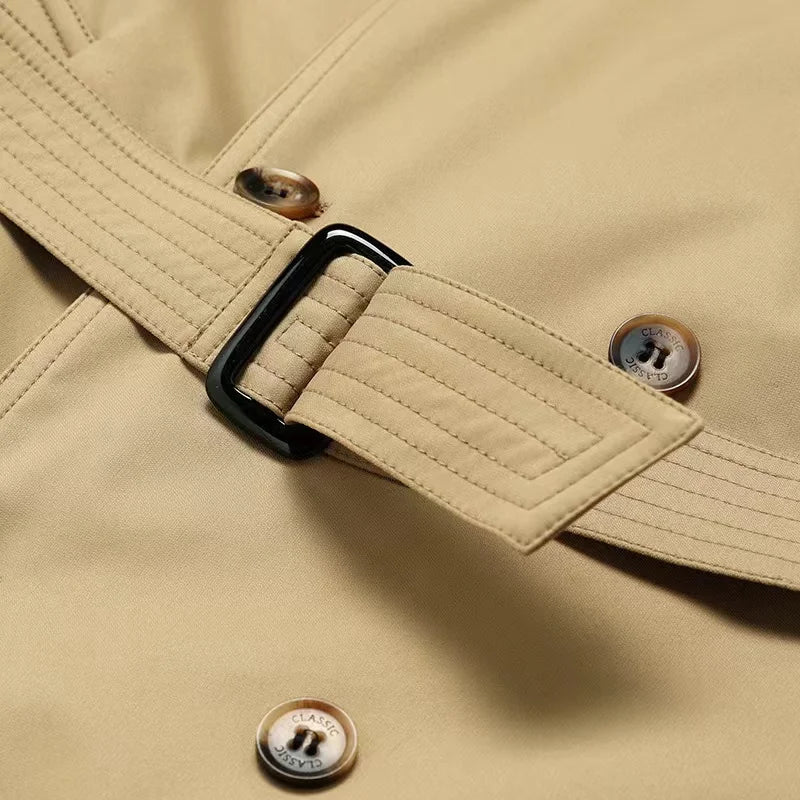 2024 Autumn New Men's Medium to Long Fashion Windbreaker Coat High Quality Double breasted British style Coat Series Belt Coat