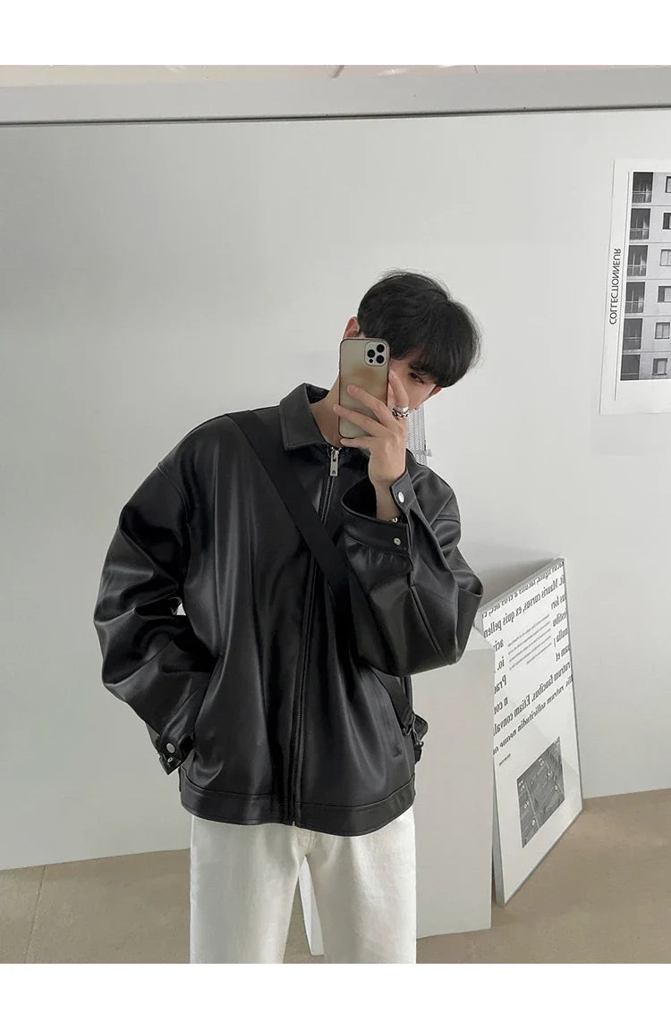 Spring Autumn Cool Luxury Short Black Soft Light Pu Leather Jacket Men Zipper Casual Mens Jackets and Coats Fashion