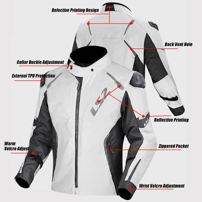 Original LS2 Motorcycle Jacket LS2 ZOOM Winter Warm Waterproof Motorbike Jacket Men Women Breathable CE Anti-fall Off-Road Coat