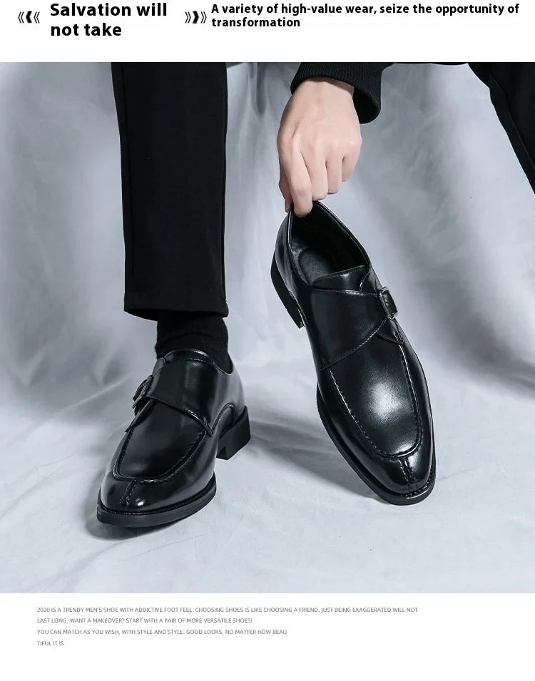 Men's business casual leather shoes cowhide retro round head British leather shoes men's leather big head men's shoes tide