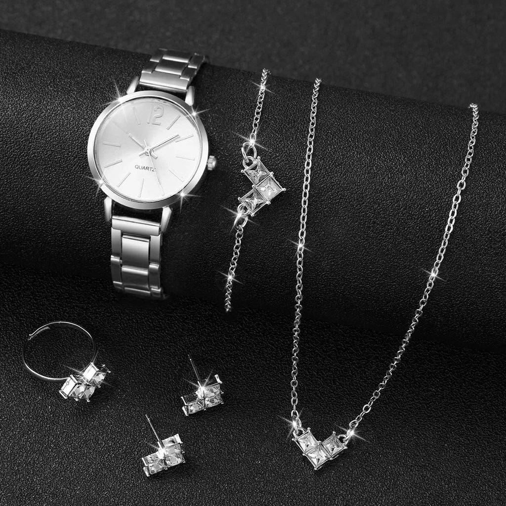 5/6PCS Fashion Women Watches Jewelry Set Luxury Analog Quartz Watch for Women Reloj Mujer Girls Clock Gift（Without Box）