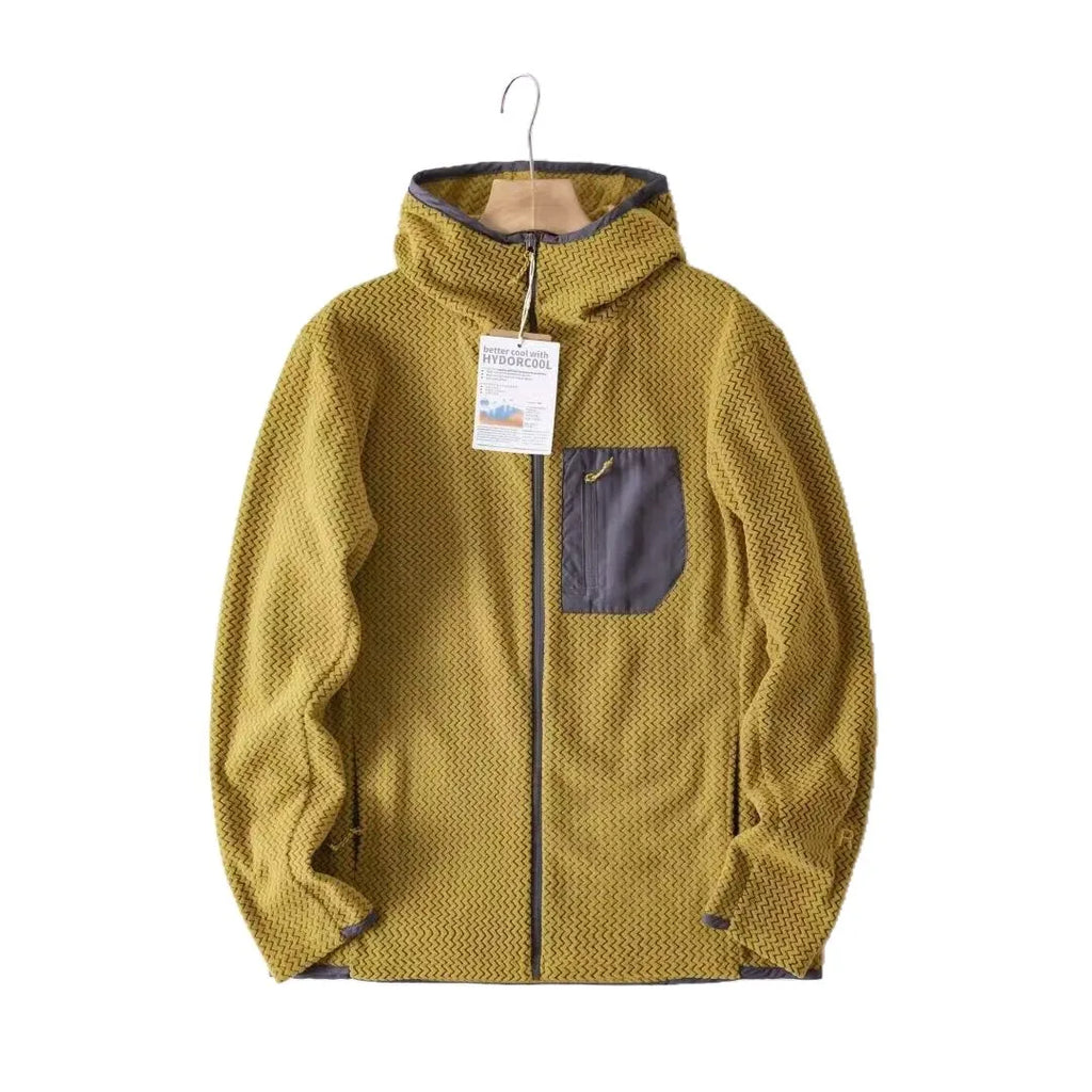 Wave Pattern Fleece Lined Hooded Zip-up Jacket/Sweatshirt: Warm & Outdoor-Ready  Ideal for Couples Hooded Sweatshirt