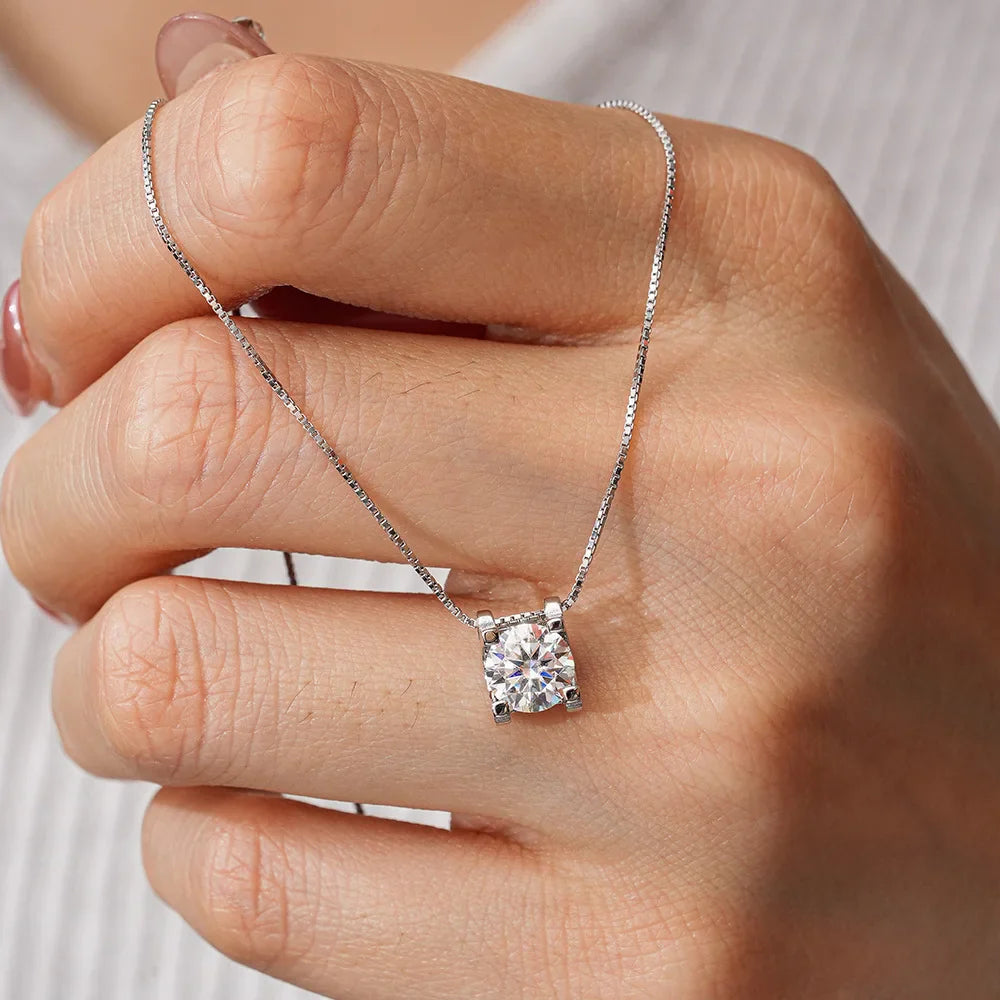1ct 2ct Real Moissanite Necklaces  Certified Jewelry Women 925 Sterling Silver Lab Diamond Square Pendant Trendy Gifts
