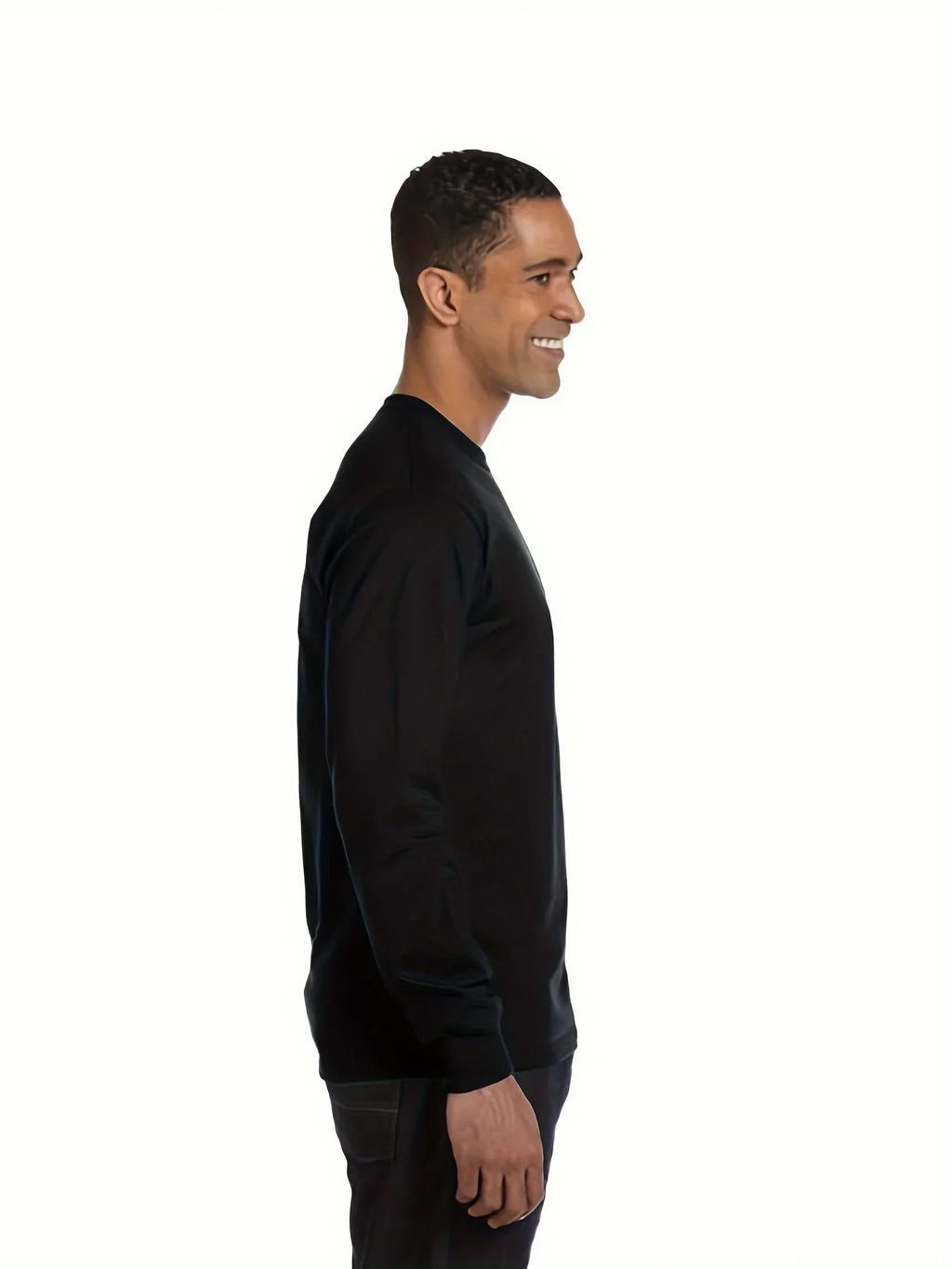 Men's essential long sleeved pure cotton T-shirt, round neck cotton T-shirt,