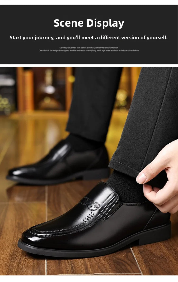 Men's Business Casual Leather Shoes round Toe Low Top Breathable Anti-Slip Rubber Outsole Comfortable Commuting Shoes