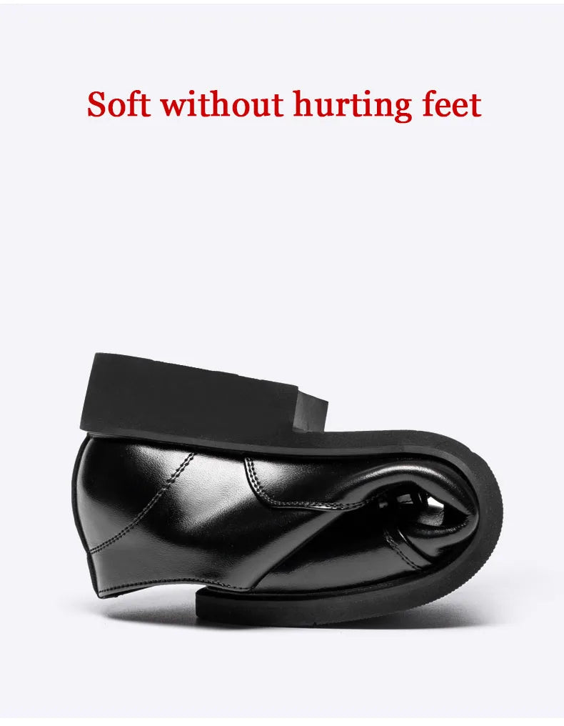 New Men 37-46 Men's Flat / 6CM Heightening Elevator Shoes Business Formal Leather Shoes Man British Casual Wedding Suit Shoes