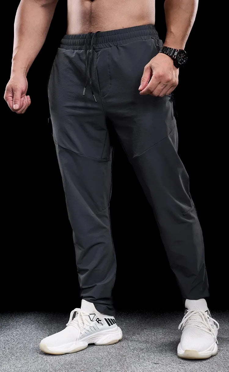 New Autumn Winter Men Quick-drying Sports Casual Trousers Gym Fitness Running Training Clothes Micro-elastic Zipper Pocket Pants