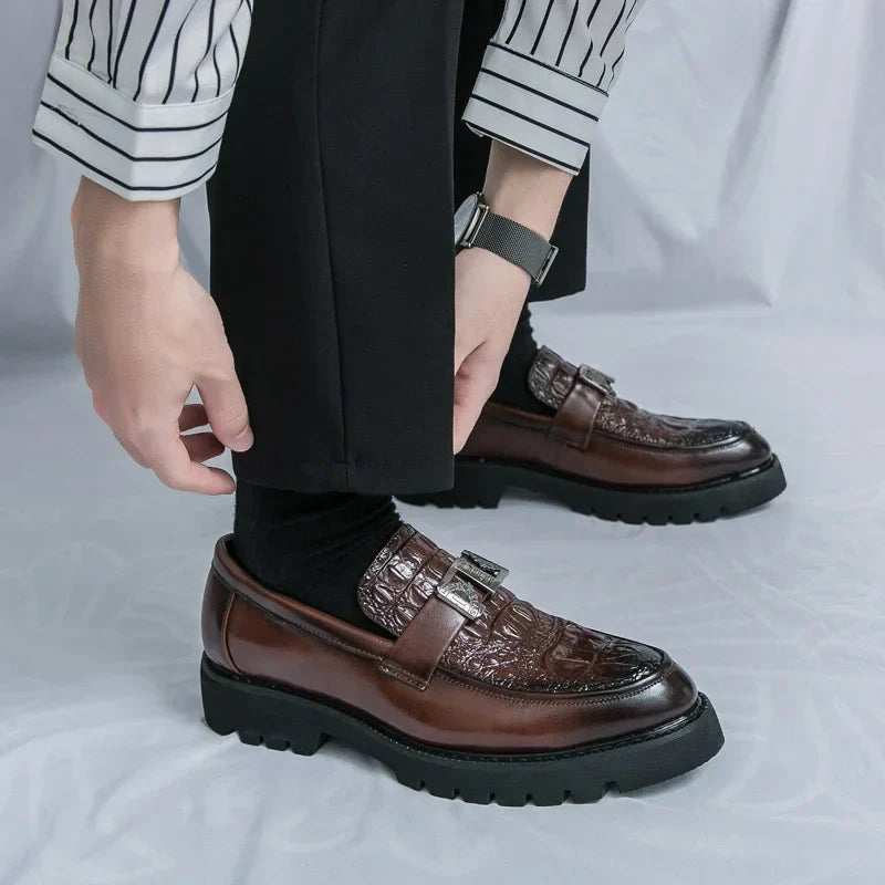 Mens Loafers Party Business Thick Soled Men Leather Shoes Dress Platform Shoes Comfortable Fashion New Casual Shoes for Men