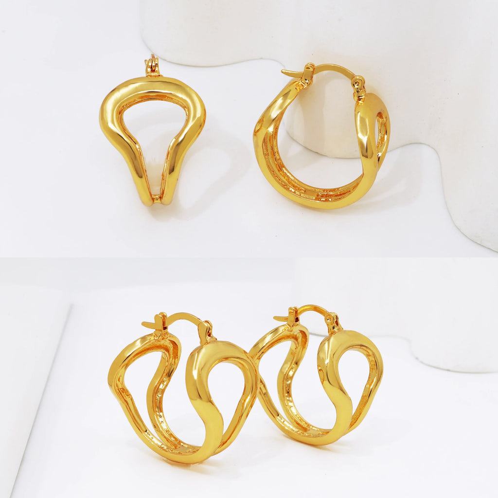 Italy 18k Gold Plated Jewelry Set For Women Classic Design Shiny Necklace Hoop Earrings Bangle And Ring Fashion 4PCS Set Jewelry