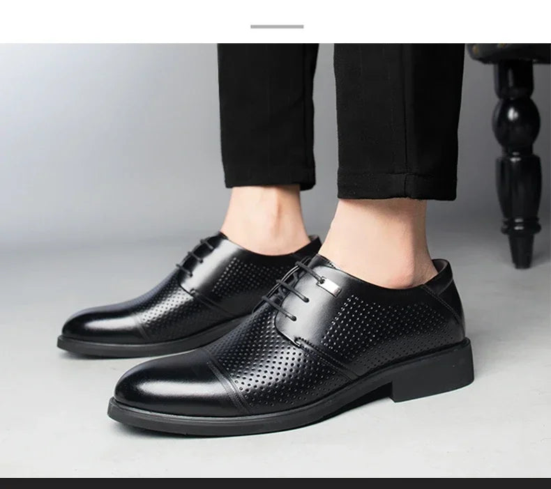 Height Increasing Shoes Man Hollow Breathable Taller Elevator Shoes 6CM Invisible Insole for Daily Men Heighten Wedding Shoes