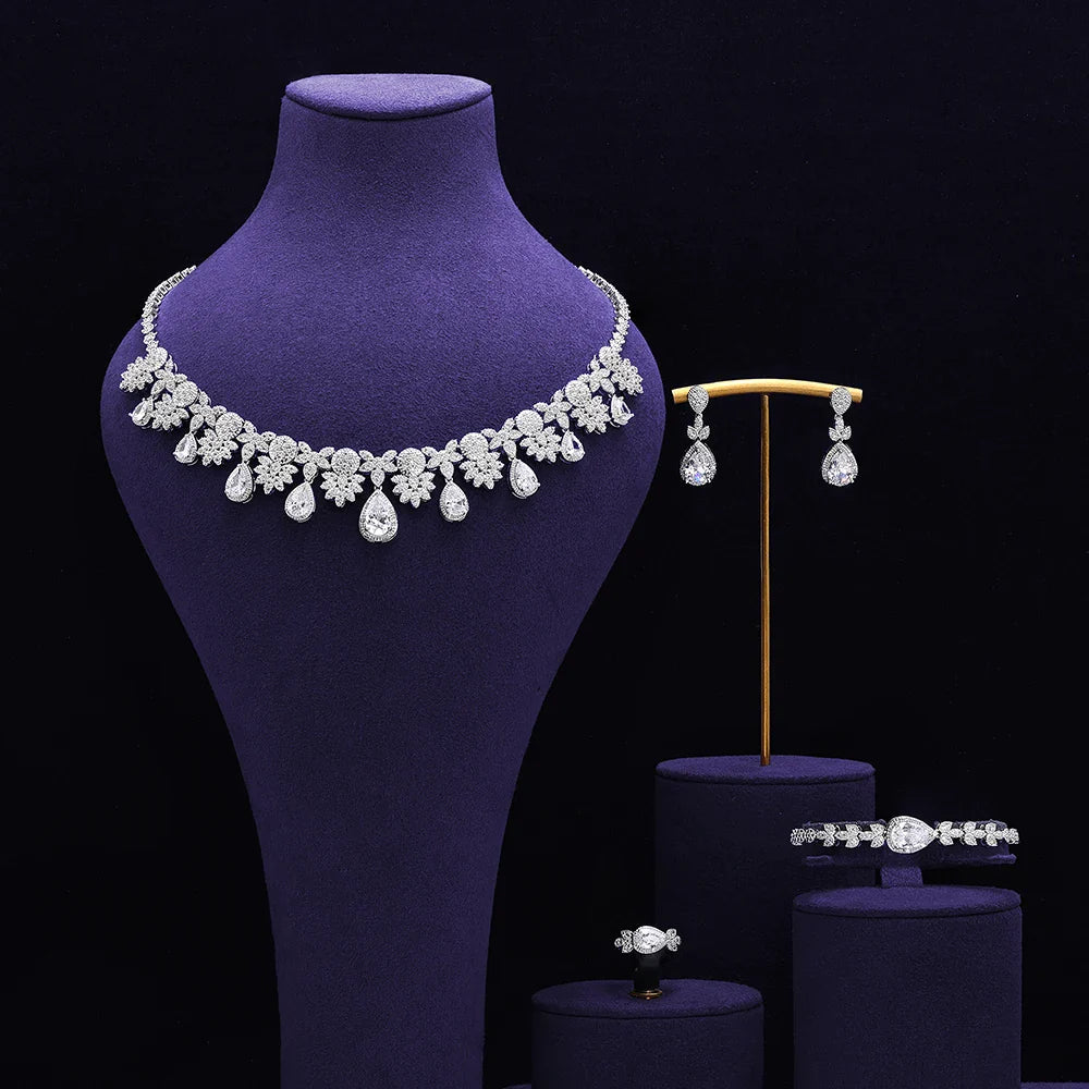 Bridal Zirconia Full Jewelry Set for Ladies Party Luxury Dubai Nigeria CZ Crystal Wedding Necklace Set