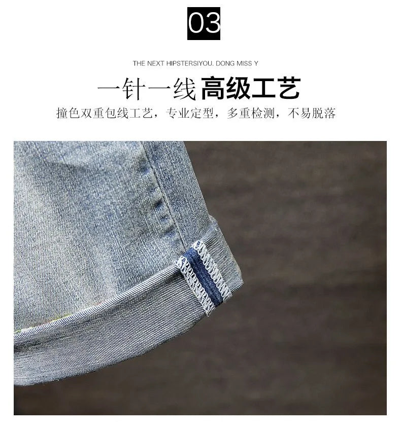 New Summer Fashion Trend Ripped Straight Tube Printed Denim Shorts Men's Casual Loose Comfortable Sports High Quality Pants