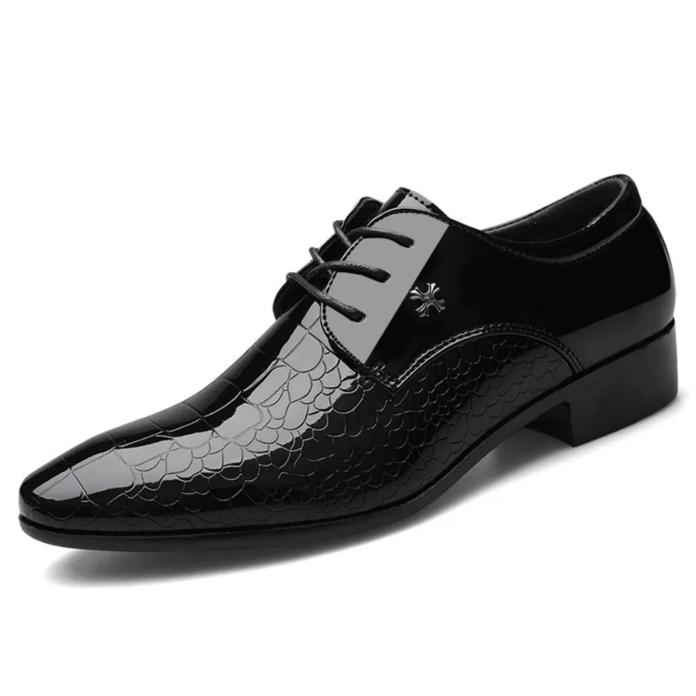 Men's Dress Shoes Business Oxford Shoes Cracked Stripe Casual Lace Up Crocodile Stripe Pattern Mens Derbys Shoes for Men
