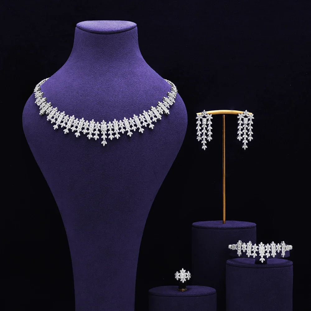 Bridal Zirconia Full Jewelry Set for Ladies Party Luxury Dubai Nigeria CZ Crystal Wedding Necklace Set