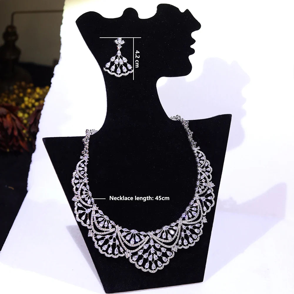 NEW Trendy 2PCS Necklace For Women Luxury Wedding Cubic Zircon CZ African Dubai Bridal Jewelry Set