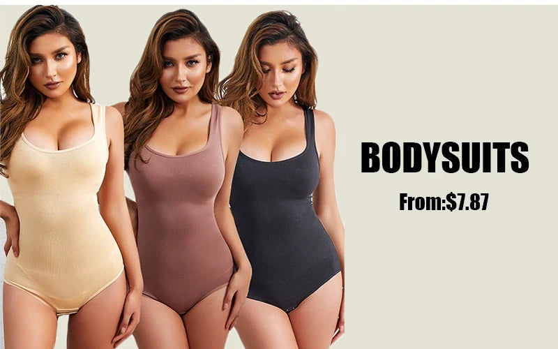 GUUDIA Halter Neck Body Shaper Suits Open Crotch Thong Shapewear Body Shapers Tummy Control Bodysuit Cupless Stretchy Jumpsuit