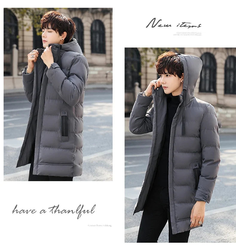 Mid-length New Thickened Hooded Jacket for Winter Men Warm Cotton-padded Jacket for MenLeisureDown Mountaineering Overcoat Men